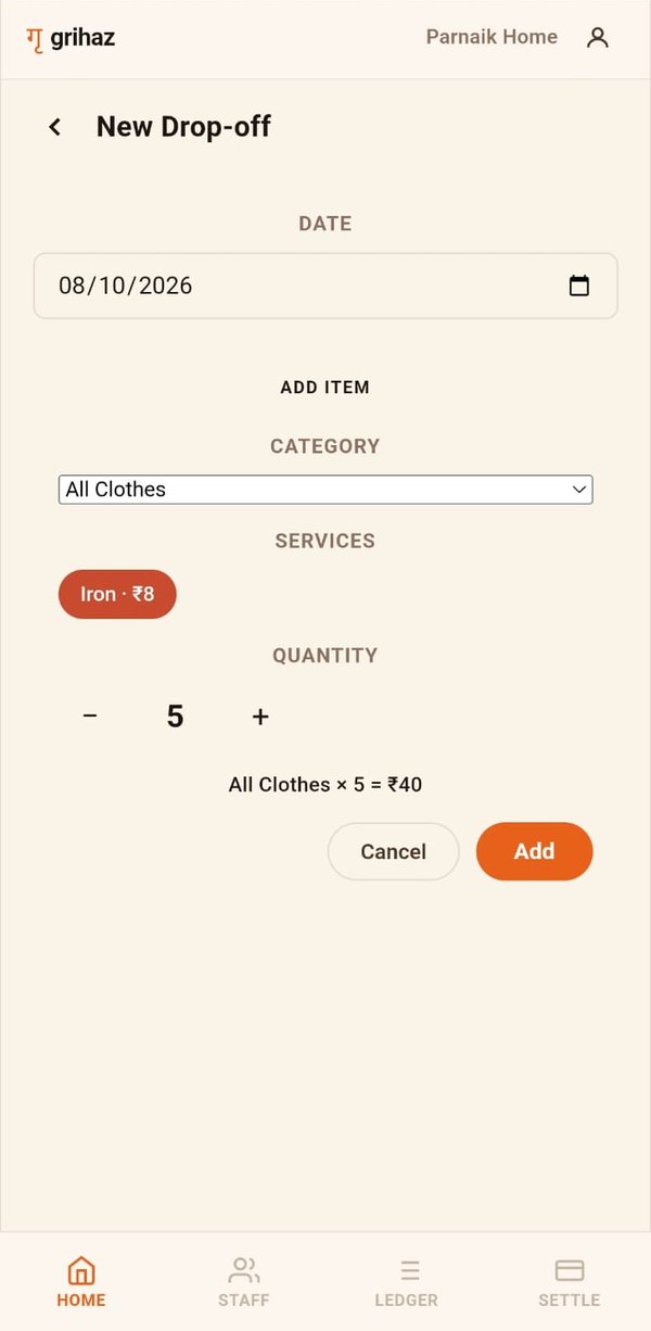 New drop-off screen with category, service and quantity